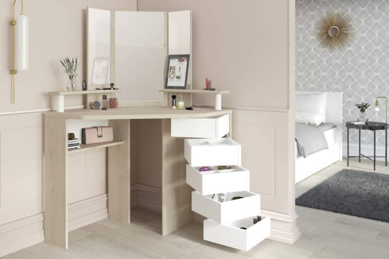 Parisot Beauty Bar Corner Dressing Table Oak and White The Home and Office Stores