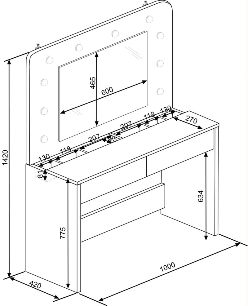 Trasman Hollywood Beauty Bar Dressing Table The Home and Office Stores