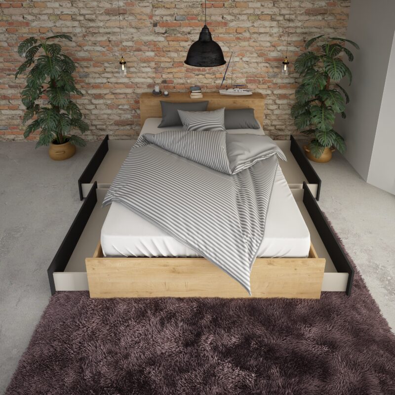 Trasman Jazz Double Bed Oak and Graphite The Home and Office Stores