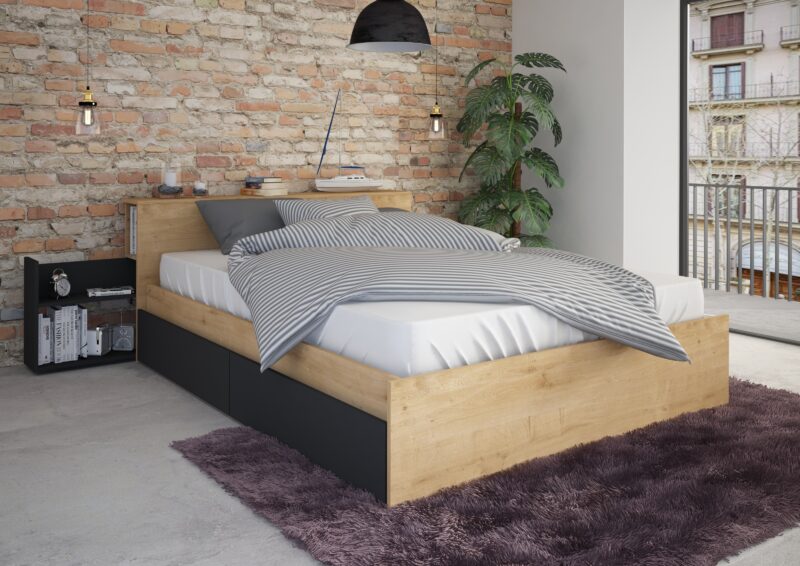 Trasman Jazz Double Bed Oak and Graphite The Home and Office Stores
