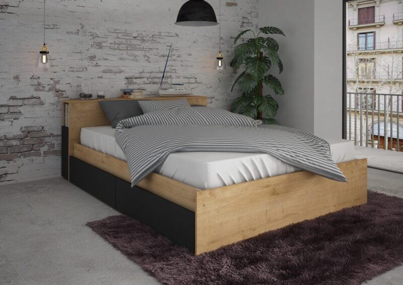 Trasman Jazz Double Bed Oak and Graphite The Home and Office Stores