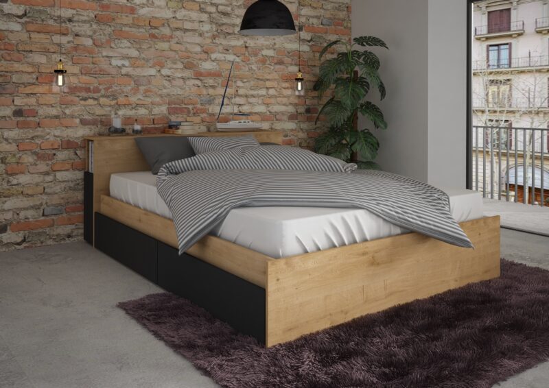 Trasman Jazz Double Bed Oak and Graphite The Home and Office Stores
