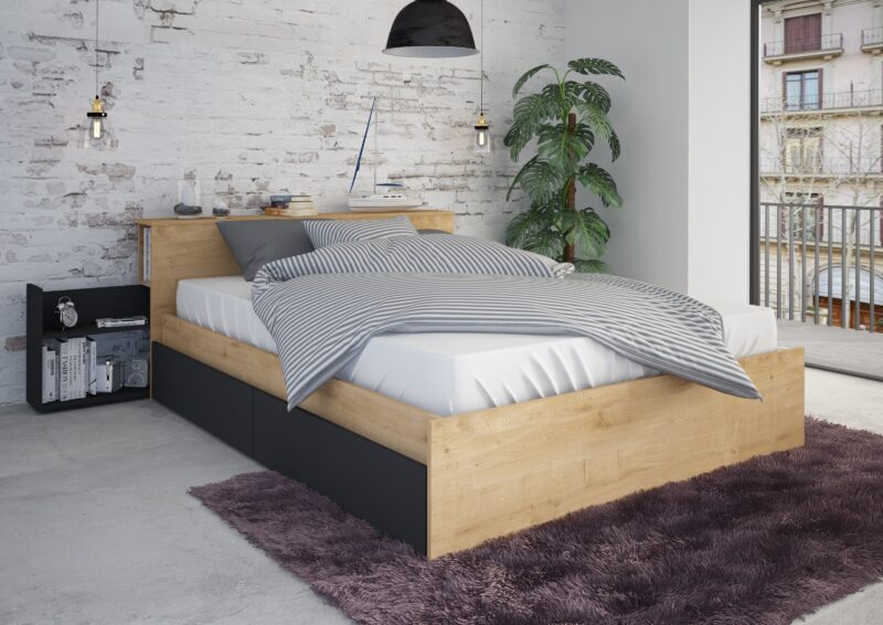 Trasman Jazz Double Bed Oak and Graphite The Home and Office Stores
