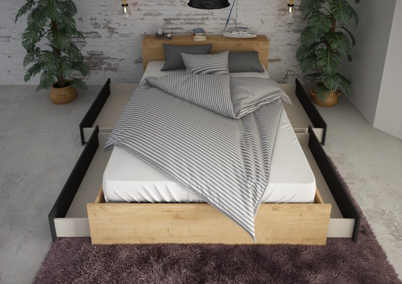 Trasman Jazz Double Bed Oak and Graphite The Home and Office Stores