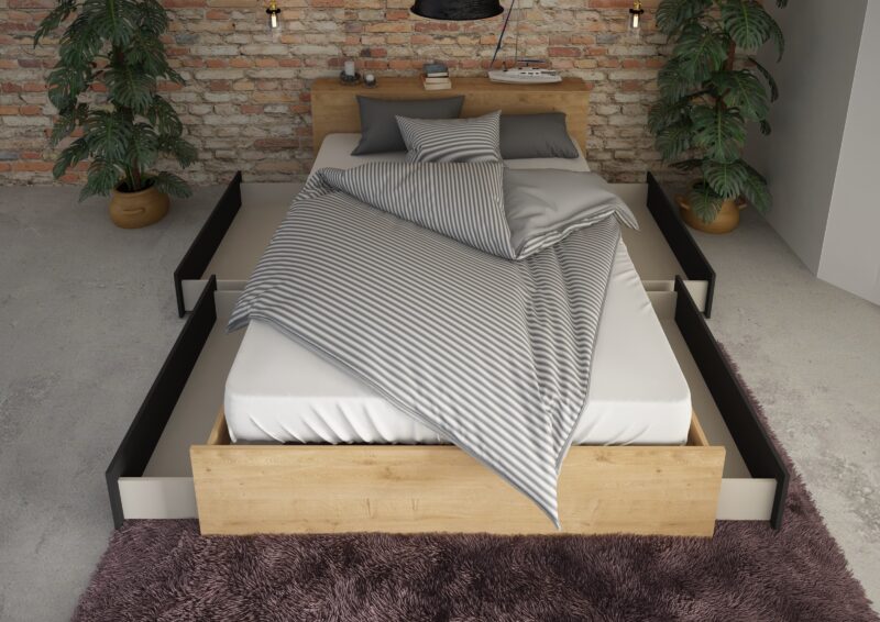 Trasman Jazz Double Bed Oak and Graphite The Home and Office Stores