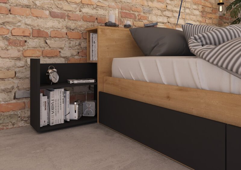 Trasman Jazz Double Bed Oak and Graphite The Home and Office Stores