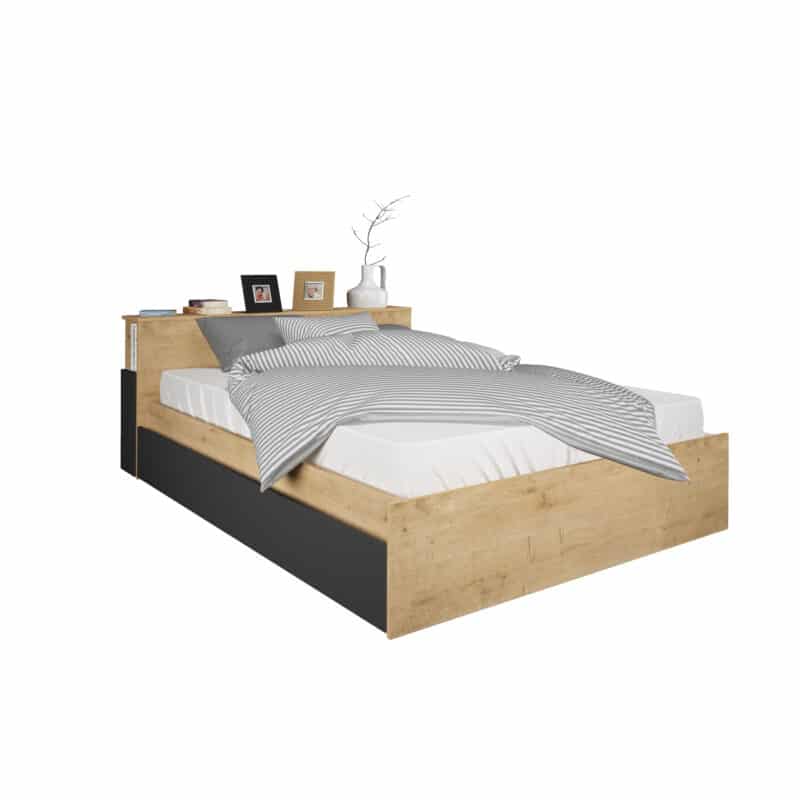 Trasman Jazz Double Bed Oak and Graphite The Home and Office Stores