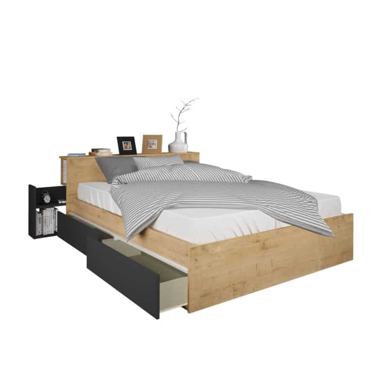 Trasman Jazz Double Bed Oak and Graphite The Home and Office Stores