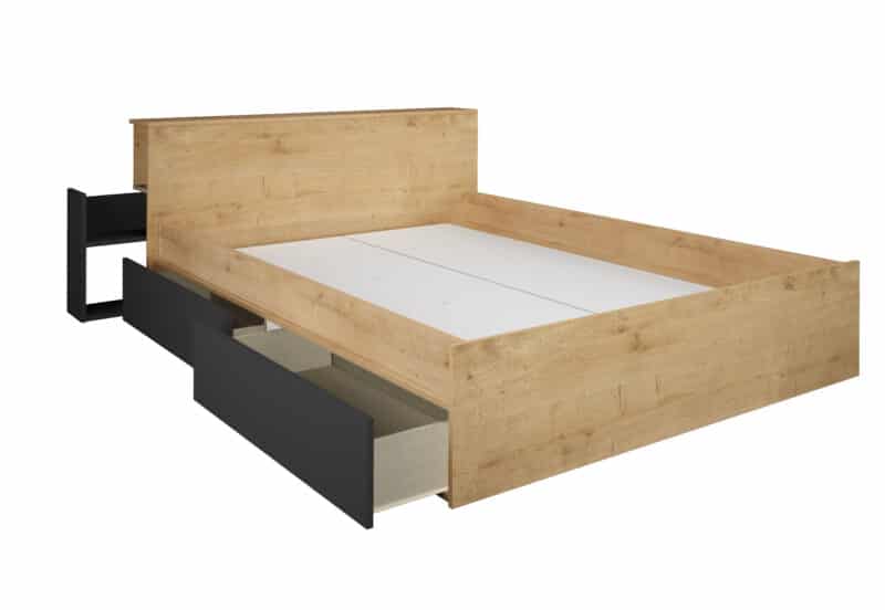 Trasman Jazz Double Bed Oak and Graphite The Home and Office Stores