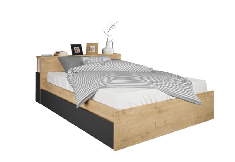 Trasman Jazz Double Bed Oak and Graphite The Home and Office Stores