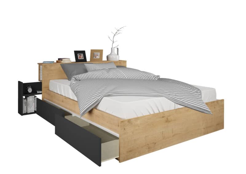 Trasman Jazz Double Bed Oak and Graphite The Home and Office Stores