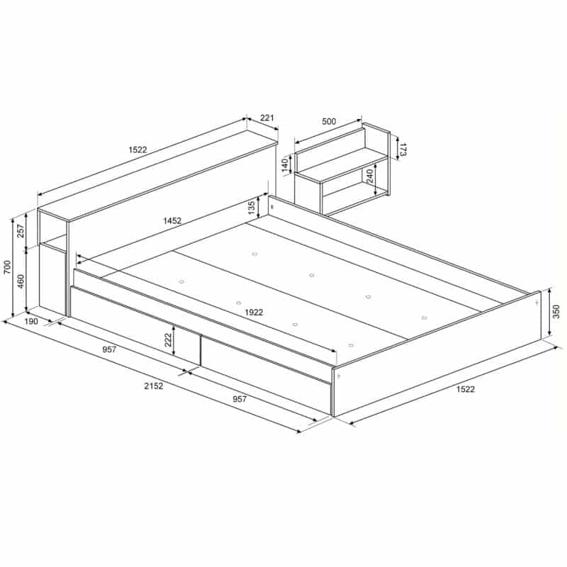 Trasman Jazz Double Bed Oak and Graphite The Home and Office Stores