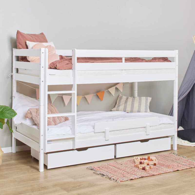 Hoppekids Shorty bunk bed with safety rail drawers white