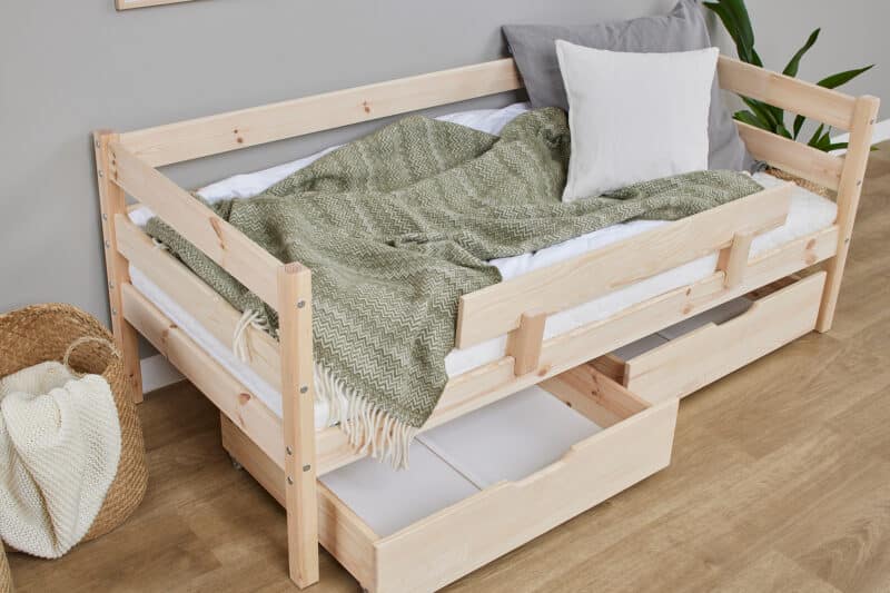 Hoppekids Shorty Daybed with Safety Rail Drawers Natural The Home and Office Stores