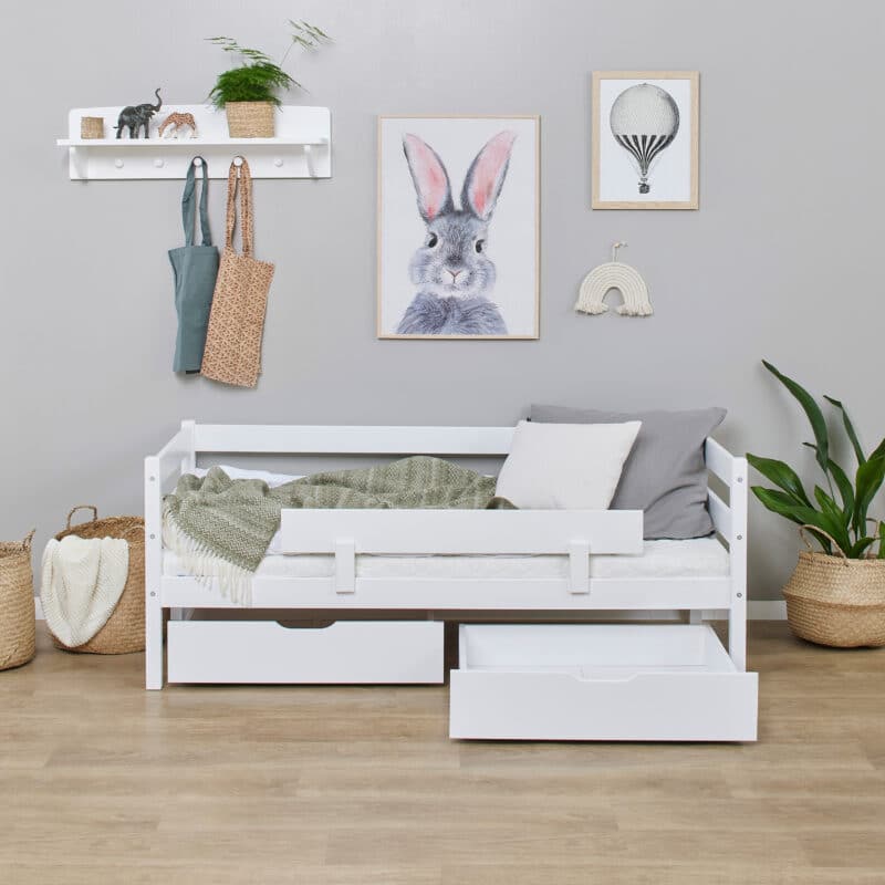 Hoppekids Shorty Daybed with Safety Rail Drawers White The Home and Office Stores