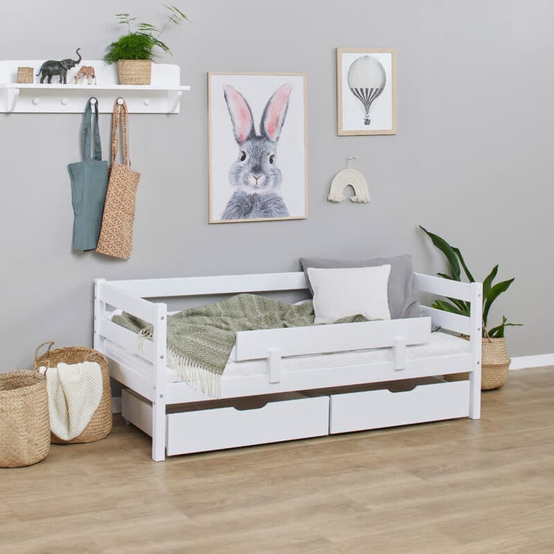 Hoppekids Shorty Daybed with Safety Rail Drawers White The Home and Office Stores