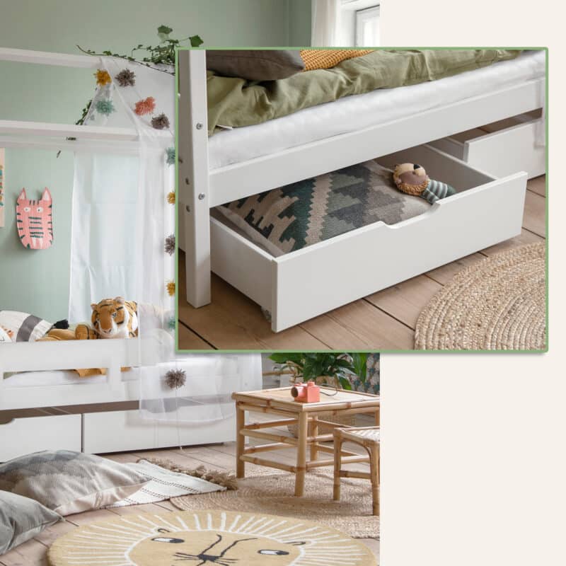 Hoppekids Shorty House Bed with Safety Rail Drawers White The Home and Office Stores