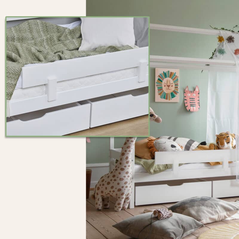 Hoppekids Shorty House Bed with Safety Rail Drawers White The Home and Office Stores