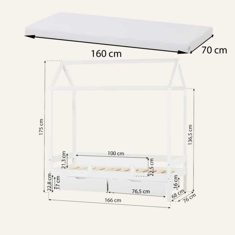 Hoppekids Shorty House Bed with Safety Rail Drawers White The Home and Office Stores