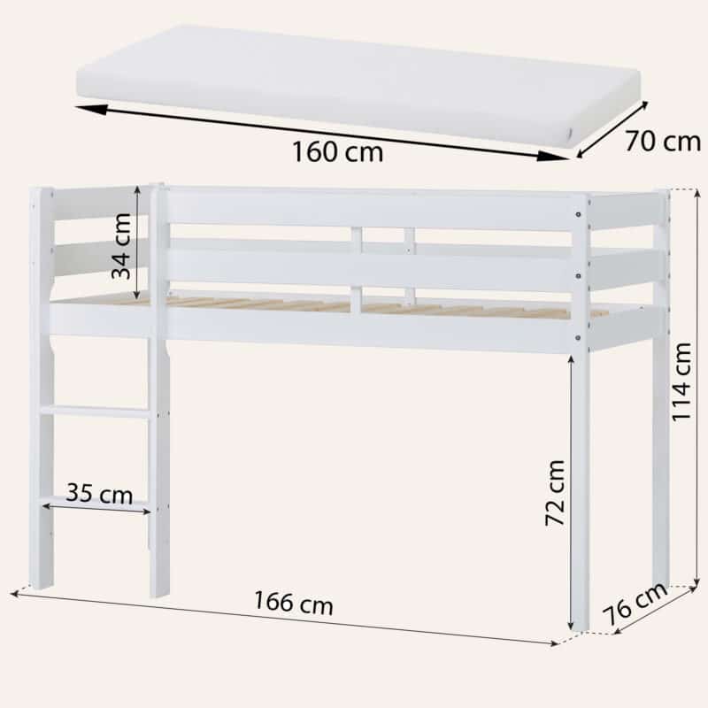 Hoppekids Shorty Mid Sleeper Bed White The Home and Office Stores