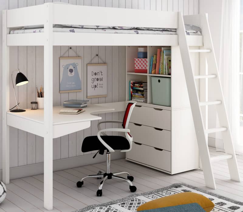 Kids Avenue Estella White High Sleeper Bed 6 with Chest, Cube & Corner Desk The Home and Office Stores