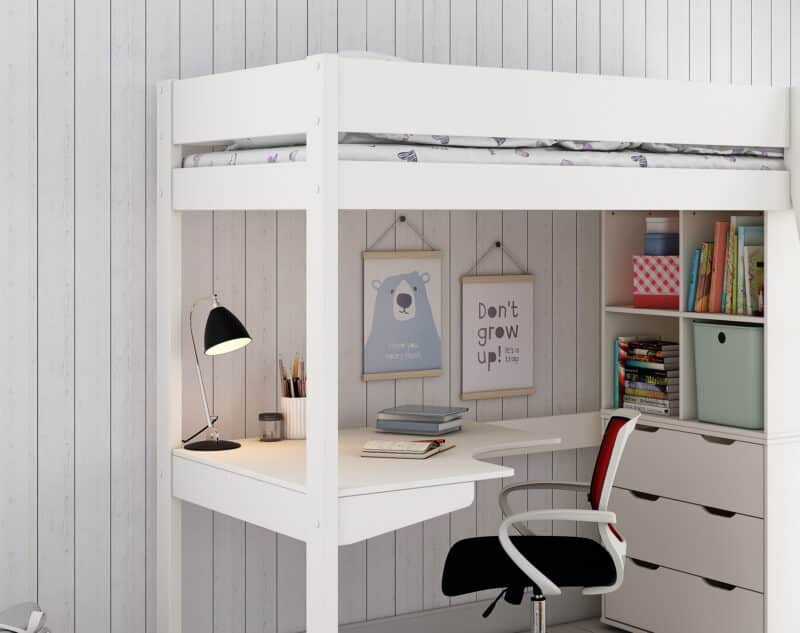 Kids Avenue Estella White High Sleeper Bed 6 with Chest, Cube & Corner Desk The Home and Office Stores