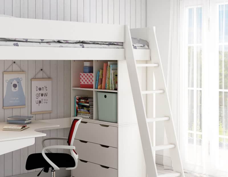 Kids Avenue Estella White High Sleeper Bed 6 with Chest, Cube & Corner Desk The Home and Office Stores