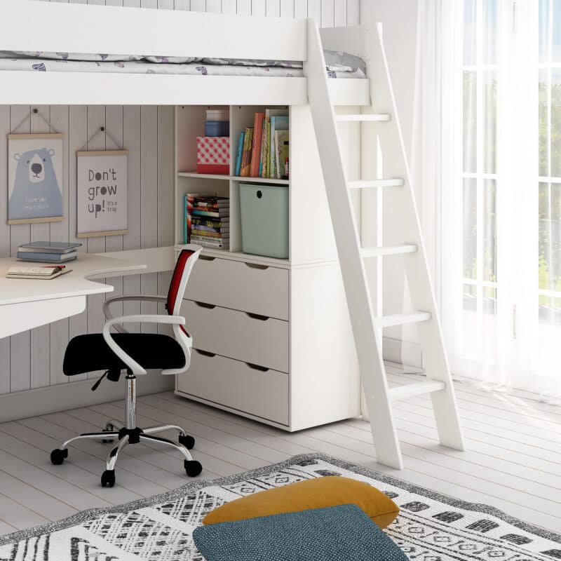 Kids Avenue Estella White High Sleeper Bed 6 with Chest, Cube & Corner Desk The Home and Office Stores