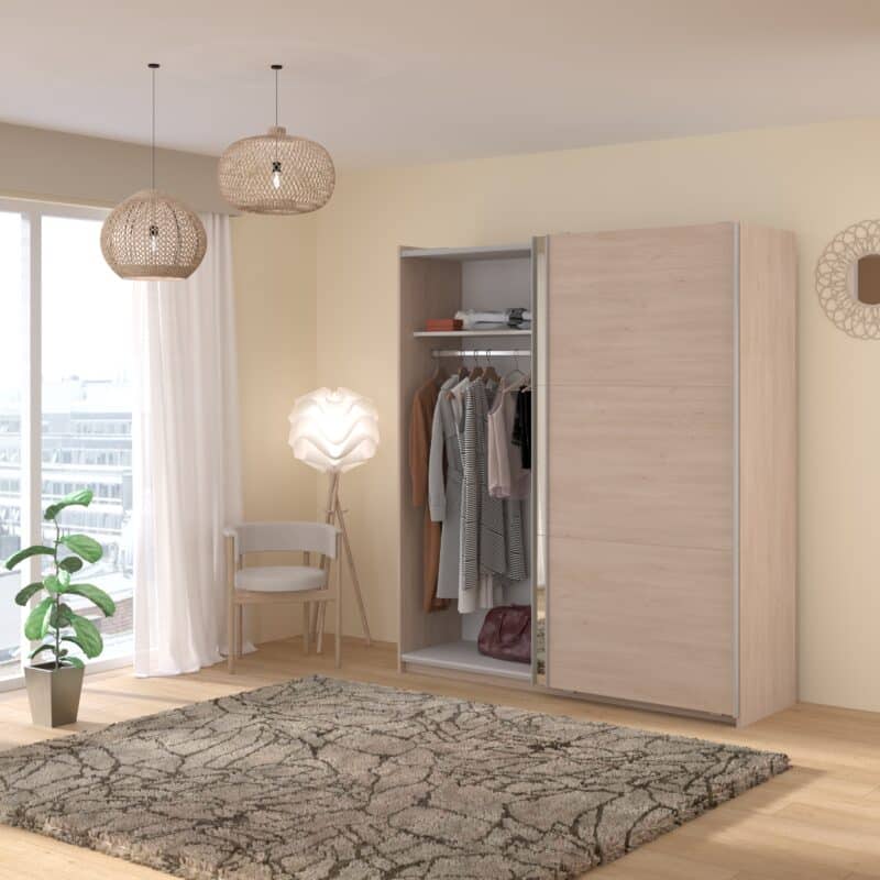 Parisot Swing 180cm Oak Mirrored Wardrobe The Home and Office Stores
