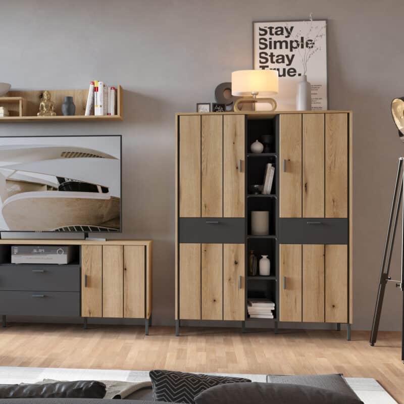 Furniture To Go Arundel Oak 4 Door Storage Display Cabinet The Home and Office Stores