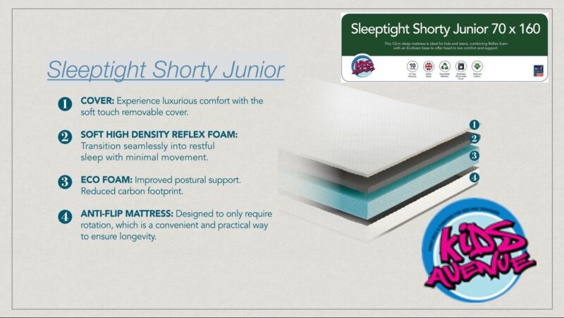 Kids Avenue Sleeptight Shorty Junior Foam Mattress 70x160cm The Home and Office Stores