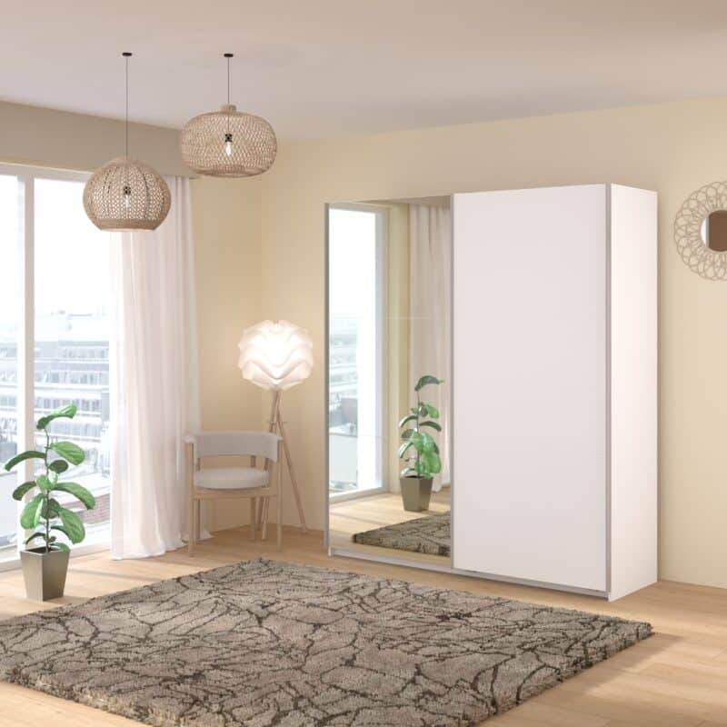 Parisot Swing 180cm White Mirrored Wardrobe The Home and Office Stores
