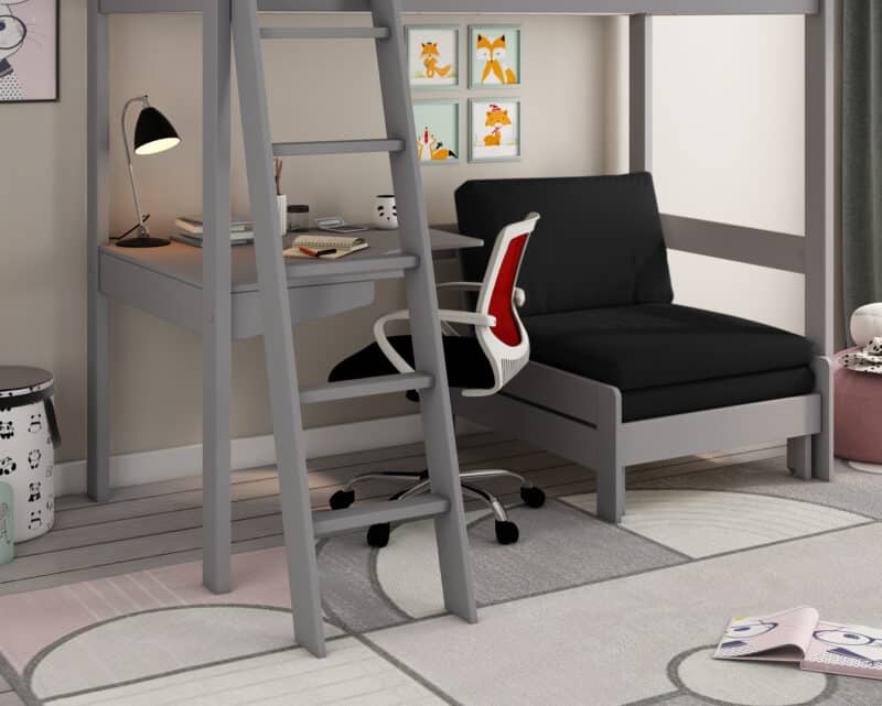 Kids Avenue Estella Grey High Sleeper Bed 1 with Black Sofabed & Desk The Home and Office Stores