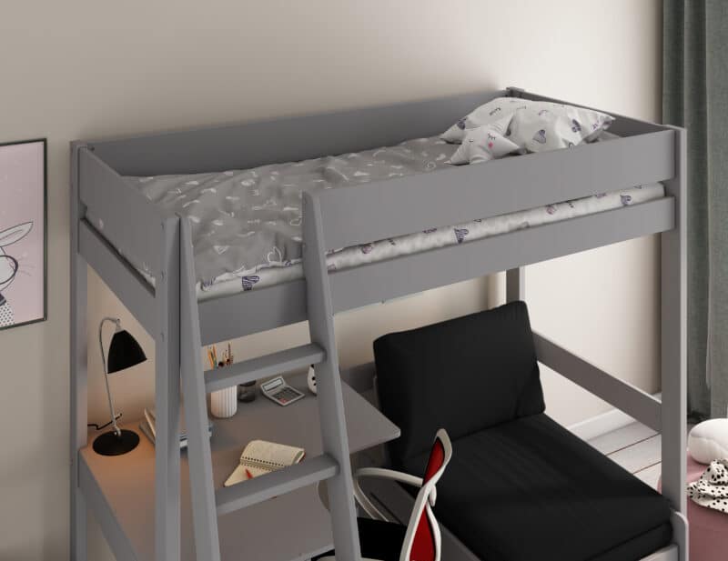 Kids Avenue Estella Grey High Sleeper Bed 1 with Black Sofabed & Desk The Home and Office Stores