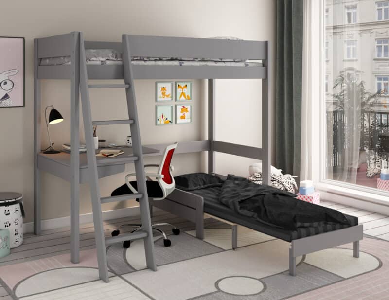 Kids Avenue Estella Grey High Sleeper Bed 1 with Black Sofabed & Desk The Home and Office Stores