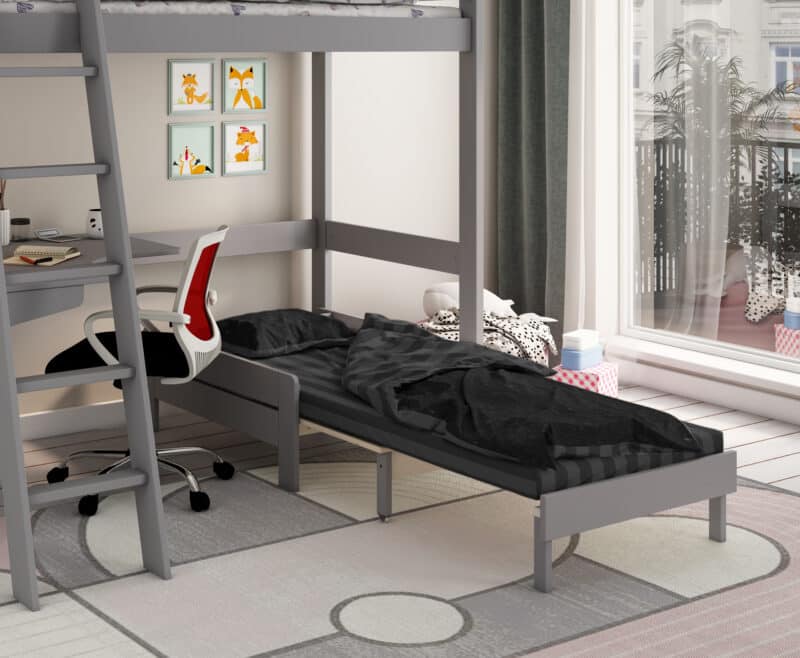 Kids Avenue Estella Grey High Sleeper Bed 1 with Black Sofabed & Desk The Home and Office Stores