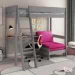 Kids Avenue Estella Grey High Sleeper Bed 1 with Pink Sofabed & Desk