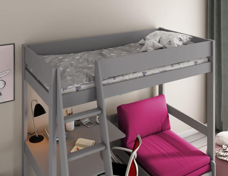 Kids Avenue Estella Grey High Sleeper Bed 1 with Pink Sofabed & Desk The Home and Office Stores