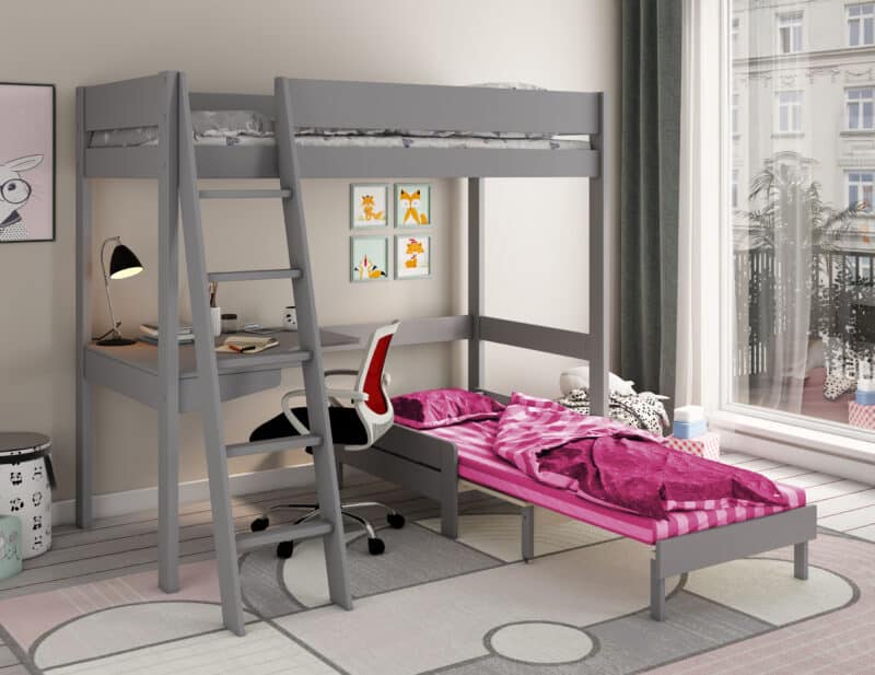 Kids Avenue Estella Grey High Sleeper Bed 1 with Pink Sofabed & Desk The Home and Office Stores