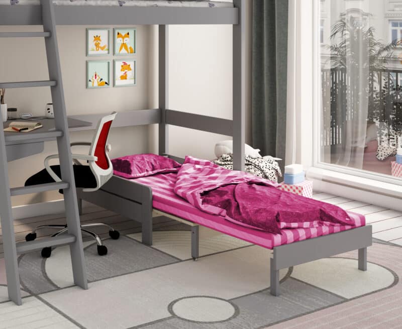 Kids Avenue Estella Grey High Sleeper Bed 1 with Pink Sofabed & Desk The Home and Office Stores