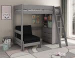 Kids Avenue Estella grey high sleeper bed 2 with black sofabed