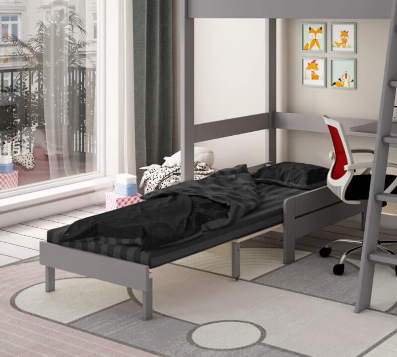Kids Avenue Estella Grey High Sleeper Bed 2 with Black Sofabed Chest & Cube The Home and Office Stores