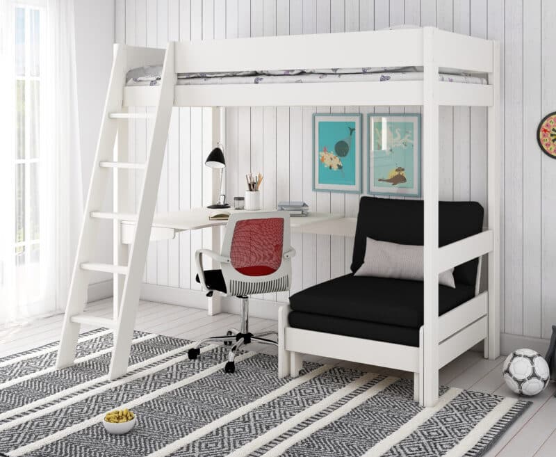 Kids Avenue Estella White High Sleeper Bed 4 with Black Sofabed & Desk The Home and Office Stores