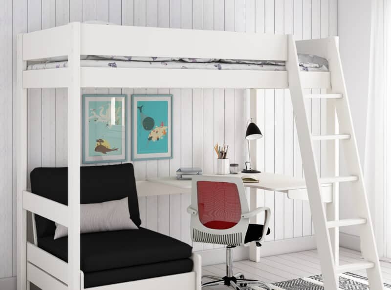 Kids Avenue Estella White High Sleeper Bed 4 with Black Sofabed & Desk The Home and Office Stores