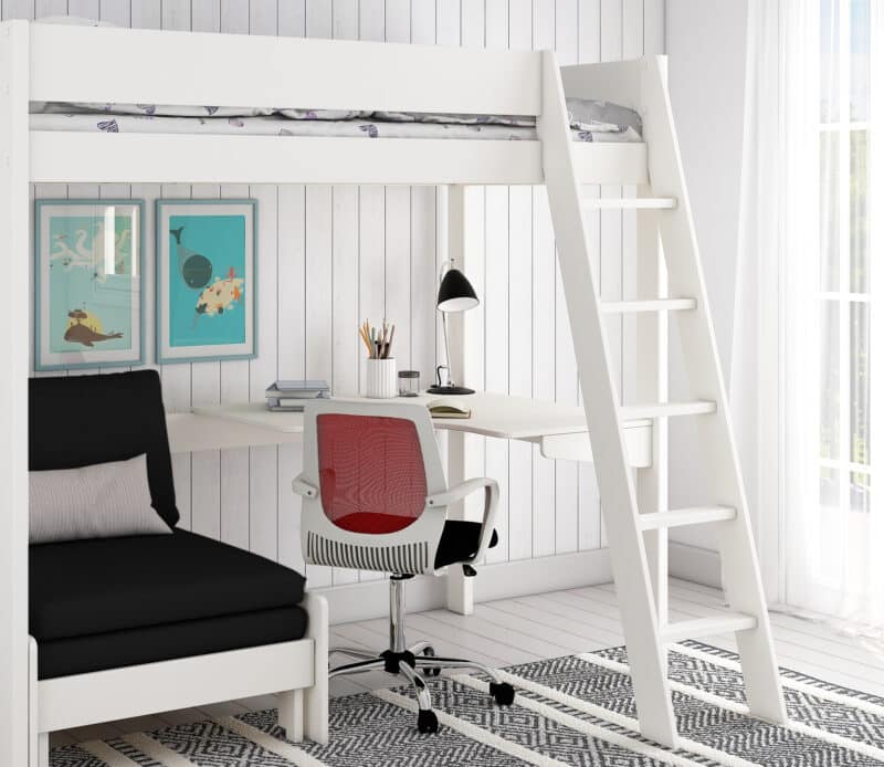 Kids Avenue Estella White High Sleeper Bed 4 with Black Sofabed & Desk The Home and Office Stores