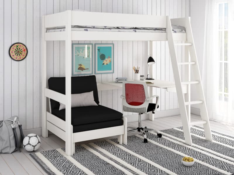 Kids Avenue Estella White High Sleeper Bed 4 with Black Sofabed & Desk The Home and Office Stores
