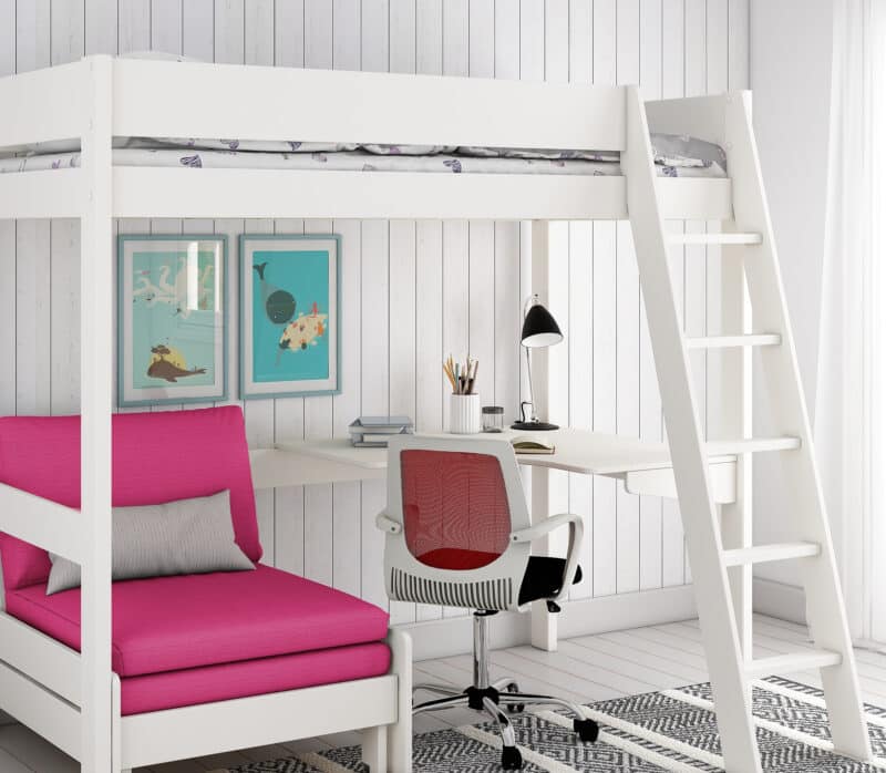 Kids Avenue Estella White High Sleeper Bed 4 with Pink Sofabed & Desk The Home and Office Stores
