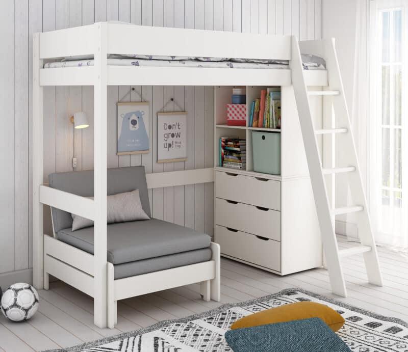 Kids Avenue Estella white high sleeper bed 5 with sofabed