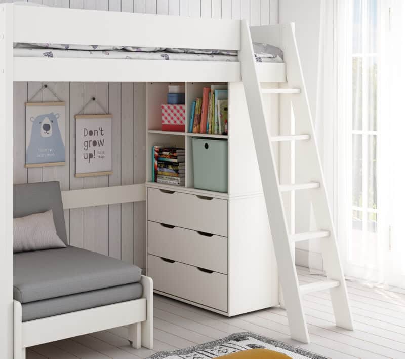 Kids Avenue Estella White High Sleeper Bed 5 with Sofabed Chest & Cube The Home and Office Stores