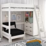 Kids Avenue Estella White High Sleeper Bed 5 with Black Sofabed Chest & Cube